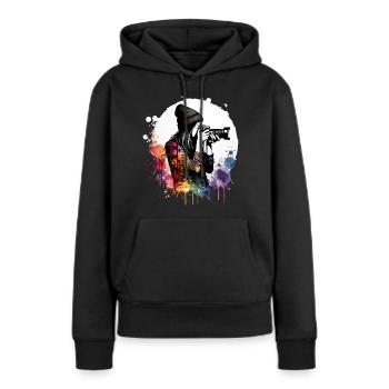 fille qui aime la photographie - Sweat à capuche Premium bio Femme - noir - Devant - Julia (174cm)