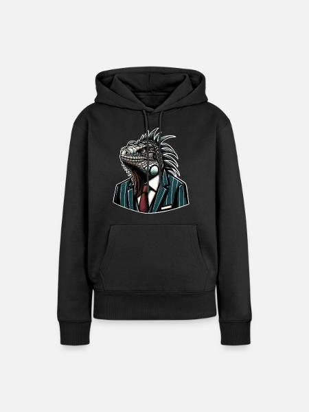 Leguan Im Anzug - Frauen Premium Bio Hoodie - Schwarz