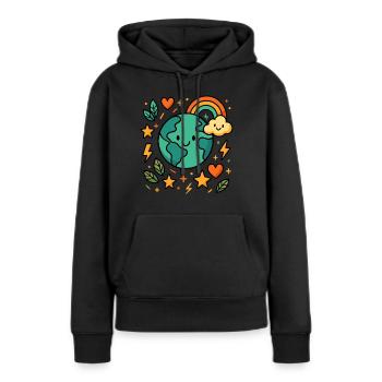 Happy Earth Cartoon Planet - Frauen Premium Bio Hoodie - Schwarz - Vorne - Julia (174cm)