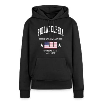 Philadelphia - Frauen Premium Bio Hoodie - Schwarz - Vorne - Julia (174cm)