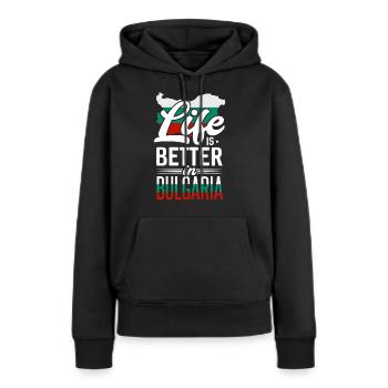 Bulgarie - Sweat à capuche Premium bio Femme - noir - Devant - Julia (174cm)