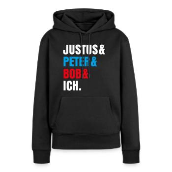 Die Drei ??? Justus& Peter& Bob& Ich - Frauen Premium Bio Hoodie - Schwarz - Vorne - Julia (174cm)