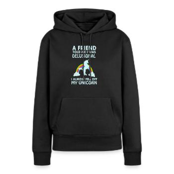Mein Freund sagt ich bin wahnsinnig Einhorn lustig - Frauen Premium Bio Hoodie - Schwarz - Vorne - Julia (174cm)