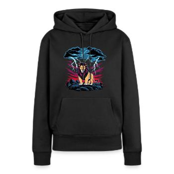 Ein Löwe bei Gewitter - Frauen Premium Bio Hoodie - Schwarz - Vorne - Julia (174cm)