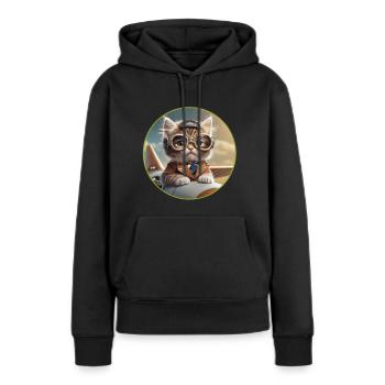 Chaton Pilote - Sweat à capuche Premium bio Femme - noir - Devant - Julia (174cm)