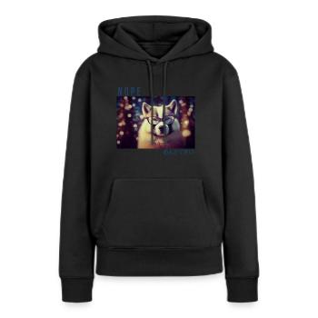 Le pays des merveilles hivernales d’un chiot - Sweat à capuche Premium bio Femme - noir - Devant - Julia (174cm)