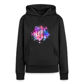 Splash Love - Tâche coloré love amour - Sweat à capuche Premium bio Femme - noir - Devant - Julia (174cm)