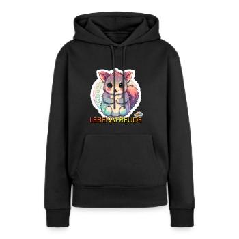 Werte mit Tieren: Lebensfreude - Frauen Premium Bio Hoodie - Schwarz - Vorne - Julia (174cm)