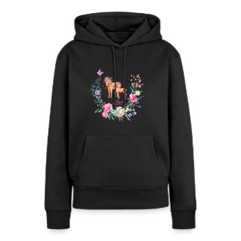 Pferdemädchen Blumentraum - Frauen Premium Bio Hoodie - Schwarz - Vorne - Julia (174cm)