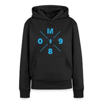 M 089 MÜNCHEN | MÖNCH | HELLBLAU - Frauen Premium Bio Hoodie - Schwarz - Vorne - Julia (174cm)