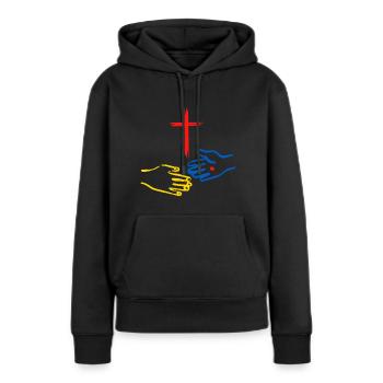 LA NOUVELLE ALLIANCE - Sweat à capuche Premium bio Femme - noir - Devant - Julia (174cm)