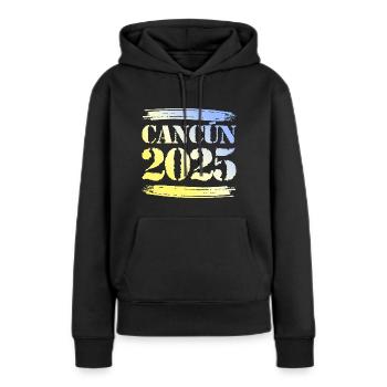 Cancún 2025 - Sweat à capuche Premium bio Femme - noir - Devant - Julia (174cm)