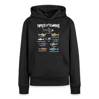 Types of sharks, Megaldon, Black Tip, Tiger Shark - Frauen Premium Bio Hoodie - Schwarz - Vorne - Julia (174cm)