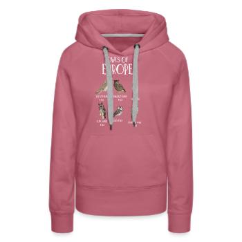 Eulenarten, Eulen & Kauze, Eule Fan - Frauen Premium Bio Hoodie - Malve - Vorne - Isabella (175cm)