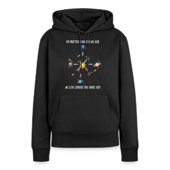 Planète, univers, distances des planètes - Sweat à capuche Premium bio Femme - noir - Devant - Julia (174cm)