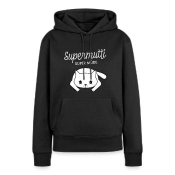 Supermutti Super Müde Mama Katze Spruch - Women’s Premium Organic Hoodie - black - Front - Julia (174cm)