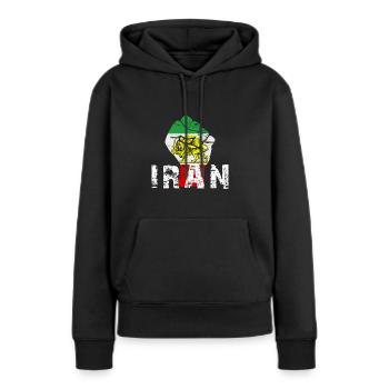 Poing iranien - Sweat à capuche Premium bio Femme - noir - Devant - Julia (174cm)