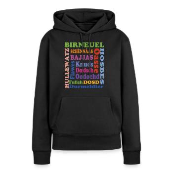schimpf - Frauen Premium Bio Hoodie - Schwarz - Vorne - Julia (174cm)