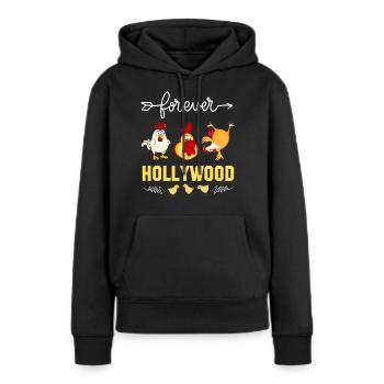 Forever Hollywood Poules et Coq - Sweat à capuche Premium bio Femme - noir - Devant - Julia (174cm)