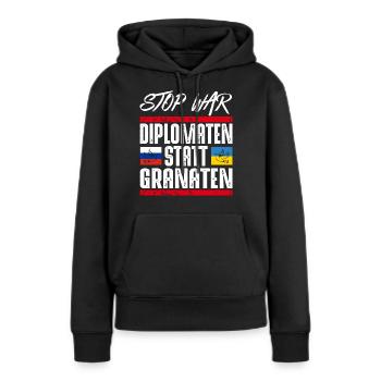 NO WAR - Frauen Premium Bio Hoodie - Schwarz - Vorne - Julia (174cm)