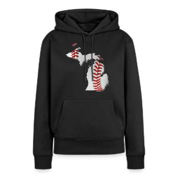 Michigan (États-Unis) | Vrai baseball | Carte - Sweat à capuche Premium bio Femme - noir - Devant - Julia (174cm)