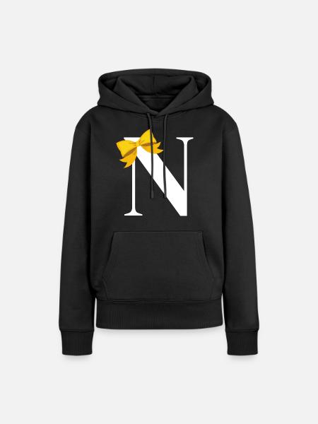 Buchstabe n gelbe Schleife - Frauen Premium Bio Hoodie - Schwarz