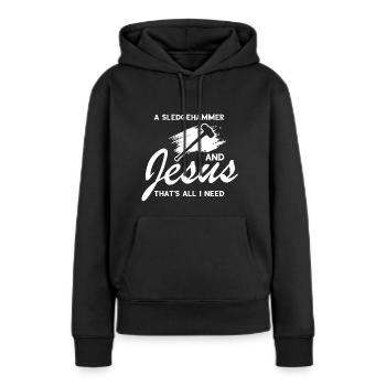 Démolition et rénovation de maisons - Sweat à capuche Premium bio Femme - noir - Devant - Julia (174cm)