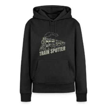 Zug - Frauen Premium Bio Hoodie - Schwarz - Vorne - Julia (174cm)