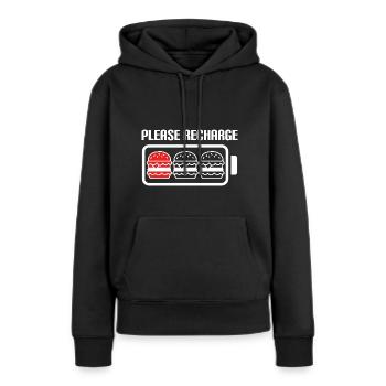 Burger Bitte aufladen - Frauen Premium Bio Hoodie - Schwarz - Vorne - Julia (174cm)