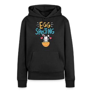 Annonce de la grossesse - Sweat à capuche Premium bio Femme - noir - Devant - Julia (174cm)
