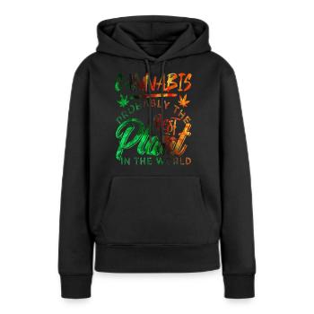 Cannabis Chanvre Haschisch Kiffer - Sweat à capuche Premium bio Femme - noir - Devant - Julia (174cm)