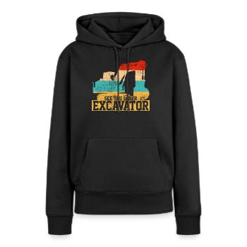 Pelle camion pelle - Sweat à capuche Premium bio Femme - noir - Devant - Julia (174cm)