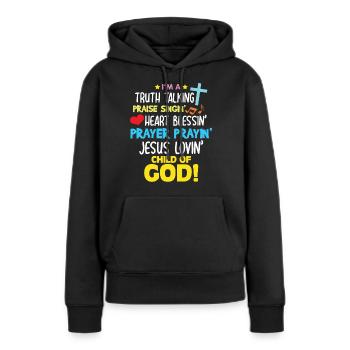 Vérité Louange Bénédiction Prière Enfant de Dieu Chrétien - Sweat à capuche Premium bio Femme - noir - Devant - Julia (174cm)