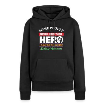 Épilepsie Conscience - J’aime mon enfant - Sweat à capuche Premium bio Femme - noir - Devant - Julia (174cm)
