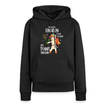 Tennis Einhorn clever getarnt als Tennis Spielerin - Frauen Premium Bio Hoodie - Schwarz - Vorne - Julia (174cm)