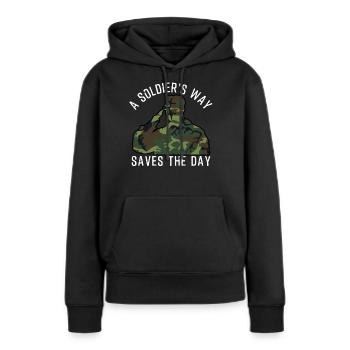 Soldat - Frauen Premium Bio Hoodie - Schwarz - Vorne - Julia (174cm)
