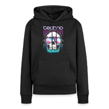Psytrance Crâne Techno MDMA - Sweat à capuche Premium bio Femme - noir - Devant - Julia (174cm)