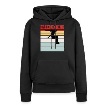T-shirt rétro de l'équipe de freerunning - Sweat à capuche Premium bio Femme - noir - Devant - Julia (174cm)