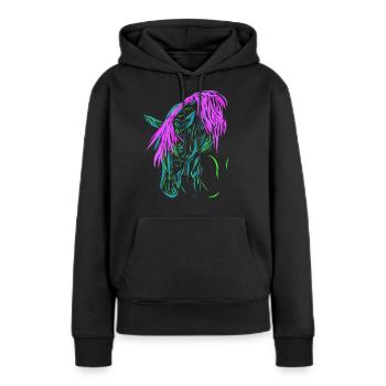 Cheval - Sweat à capuche Premium bio Femme - noir - Devant - Julia (174cm)