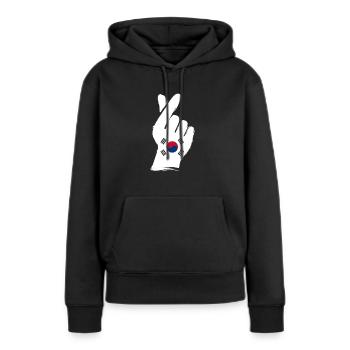 Corée du Sud - Sweat à capuche Premium bio Femme - noir - Devant - Julia (174cm)