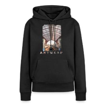 STATION CENTRALE D'ANVERS - Sweat à capuche Premium bio Femme - noir - Devant - Julia (174cm)