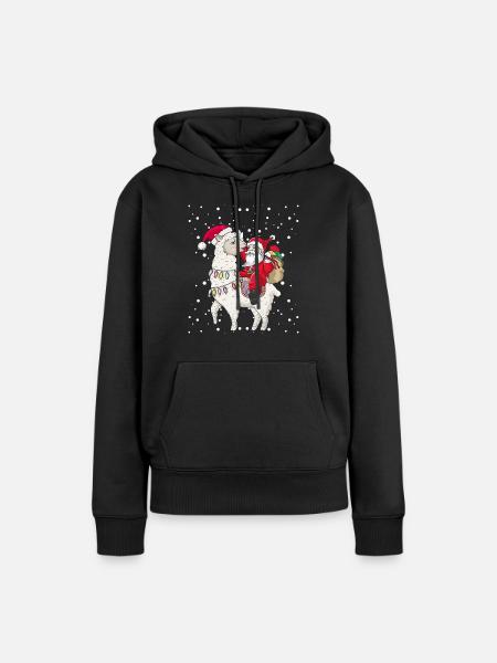 Santa reitet Lama Alpaka Ugly Christmas - Frauen Premium Bio Hoodie - Schwarz
