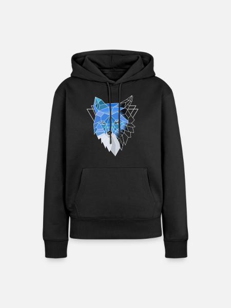 Blauer Polygon Wolf - Frauen Premium Bio Hoodie - Schwarz