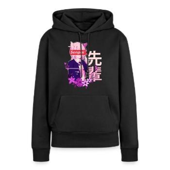 Anime Manga Senpai Schulmädchen Zensur - Frauen Premium Bio Hoodie - Schwarz - Vorne - Julia (174cm)