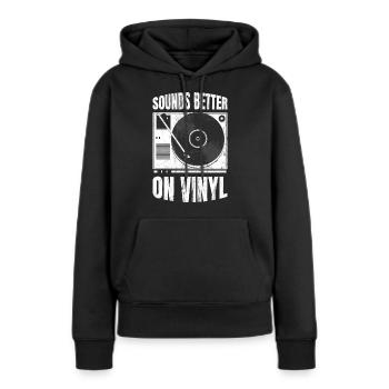 Vinyle vinyle vinyle - Sweat à capuche Premium bio Femme - noir - Devant - Julia (174cm)