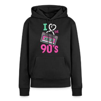 90er Retro I liebe die Neunziger - Frauen Premium Bio Hoodie - Schwarz - Vorne - Julia (174cm)