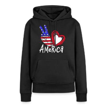 Amérique - Sweat à capuche Premium bio Femme - noir - Devant - Julia (174cm)
