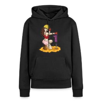 Sexy Bauarbeiterin mit Presslufthammer Erotik Bau - Frauen Premium Bio Hoodie - Schwarz - Vorne - Julia (174cm)