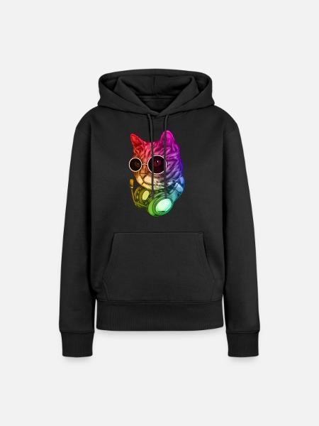 Bunte Musik Katze Kopfhörer Raver Tier - Frauen Premium Bio Hoodie - Schwarz