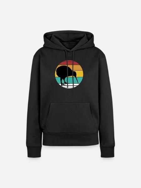 Kiwi Vogel Retro Sun Silhouette - Frauen Premium Bio Hoodie - Schwarz